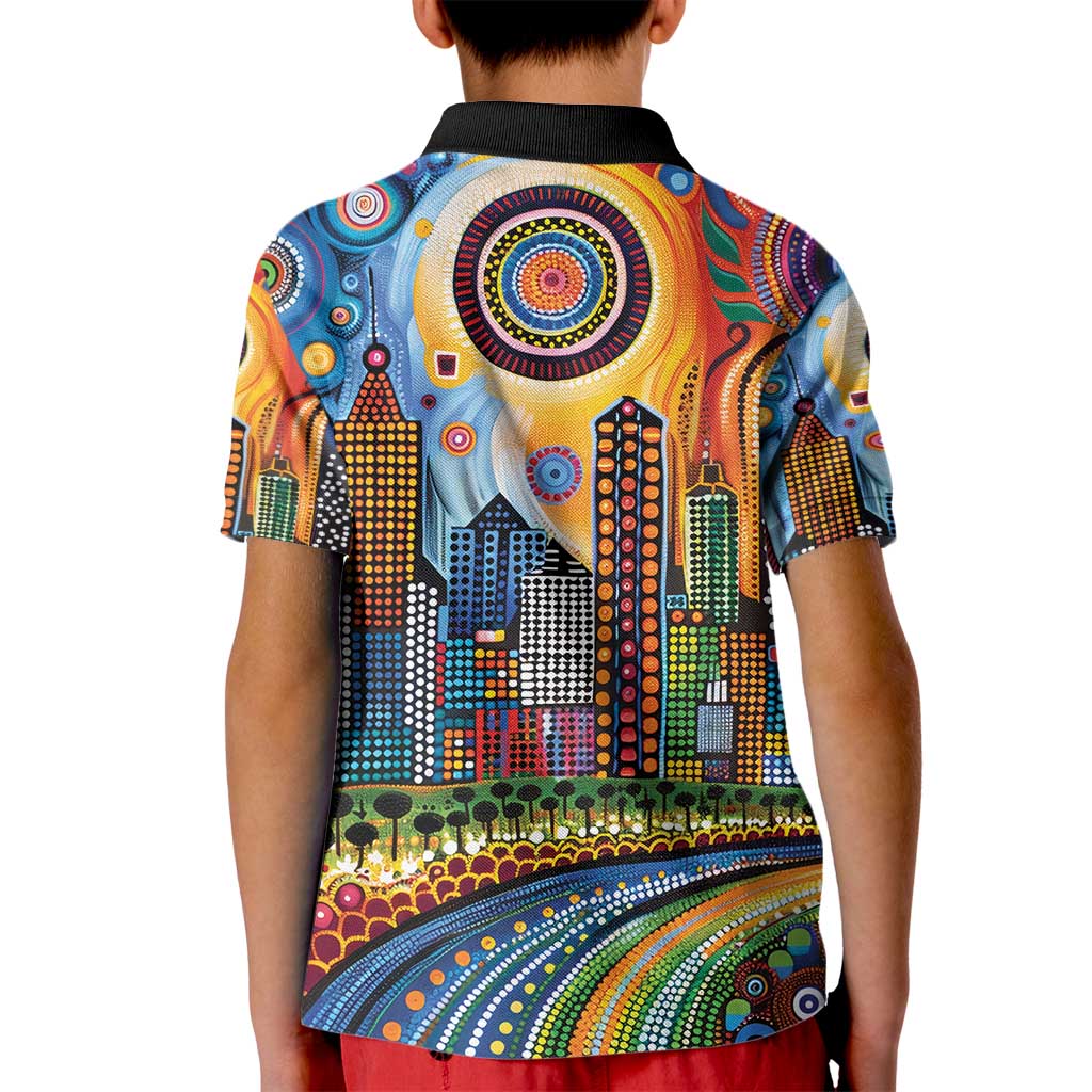 The Gold Coast Queensland Kid Polo Shirt Australian Landscapes Aboriginal Dot Painting