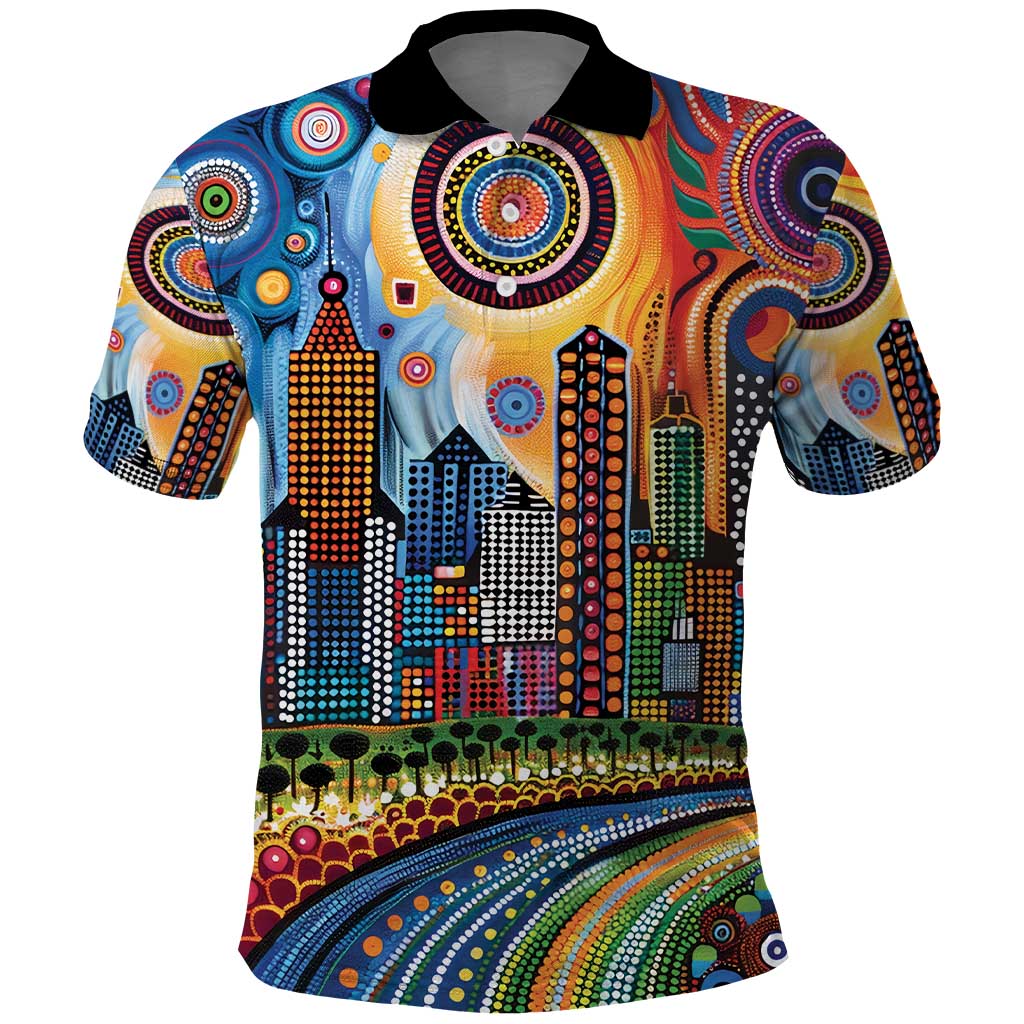 The Gold Coast Queensland Polo Shirt Australian Landscapes Aboriginal Dot Painting