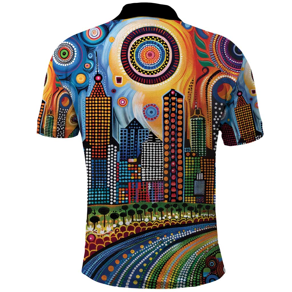 The Gold Coast Queensland Polo Shirt Australian Landscapes Aboriginal Dot Painting