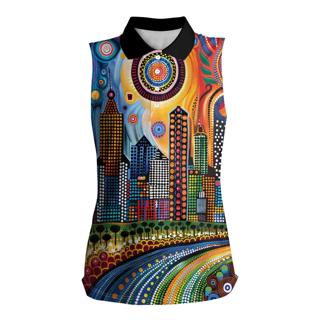 The Gold Coast Queensland Women Sleeveless Polo Shirt Australian Landscapes Aboriginal Dot Painting