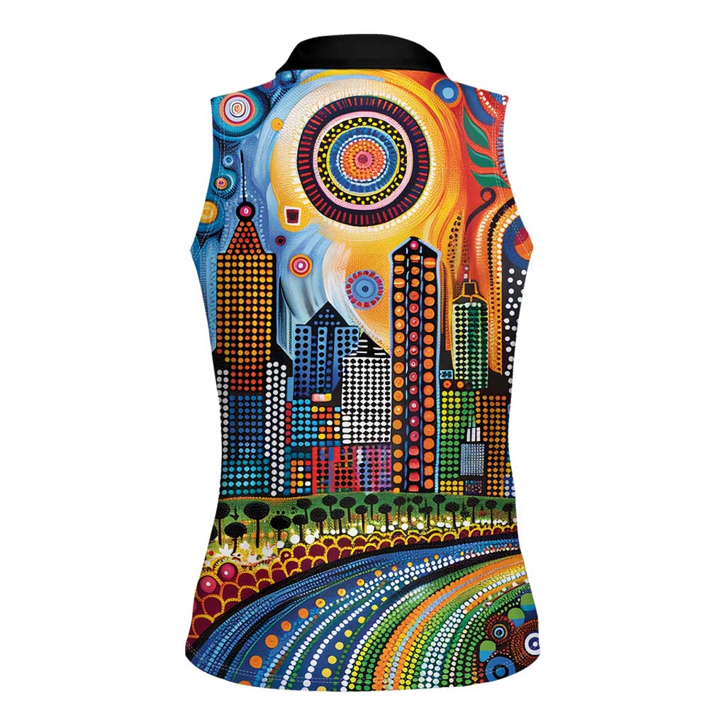 The Gold Coast Queensland Women Sleeveless Polo Shirt Australian Landscapes Aboriginal Dot Painting