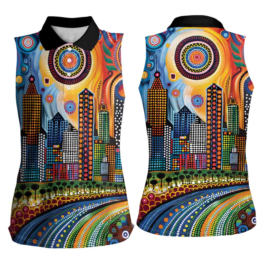 The Gold Coast Queensland Women Sleeveless Polo Shirt Australian Landscapes Aboriginal Dot Painting