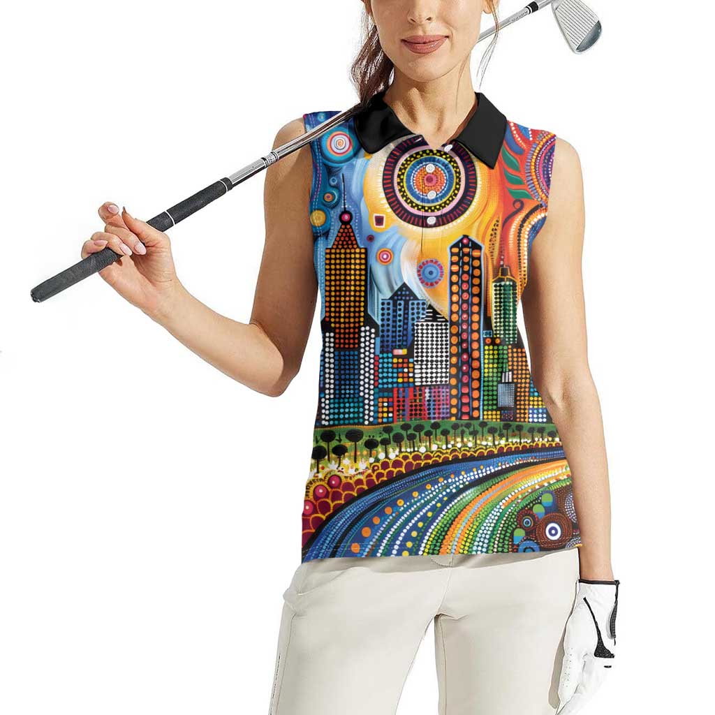 The Gold Coast Queensland Women Sleeveless Polo Shirt Australian Landscapes Aboriginal Dot Painting