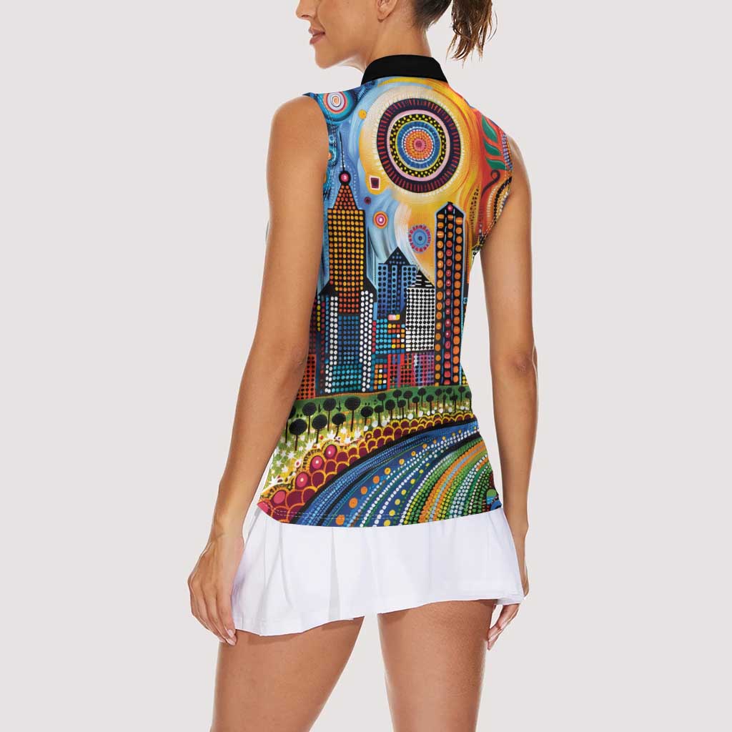 The Gold Coast Queensland Women Sleeveless Polo Shirt Australian Landscapes Aboriginal Dot Painting