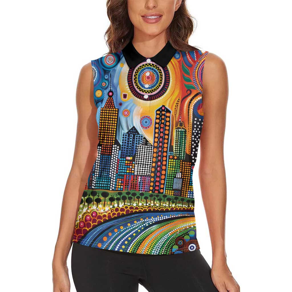 The Gold Coast Queensland Women Sleeveless Polo Shirt Australian Landscapes Aboriginal Dot Painting