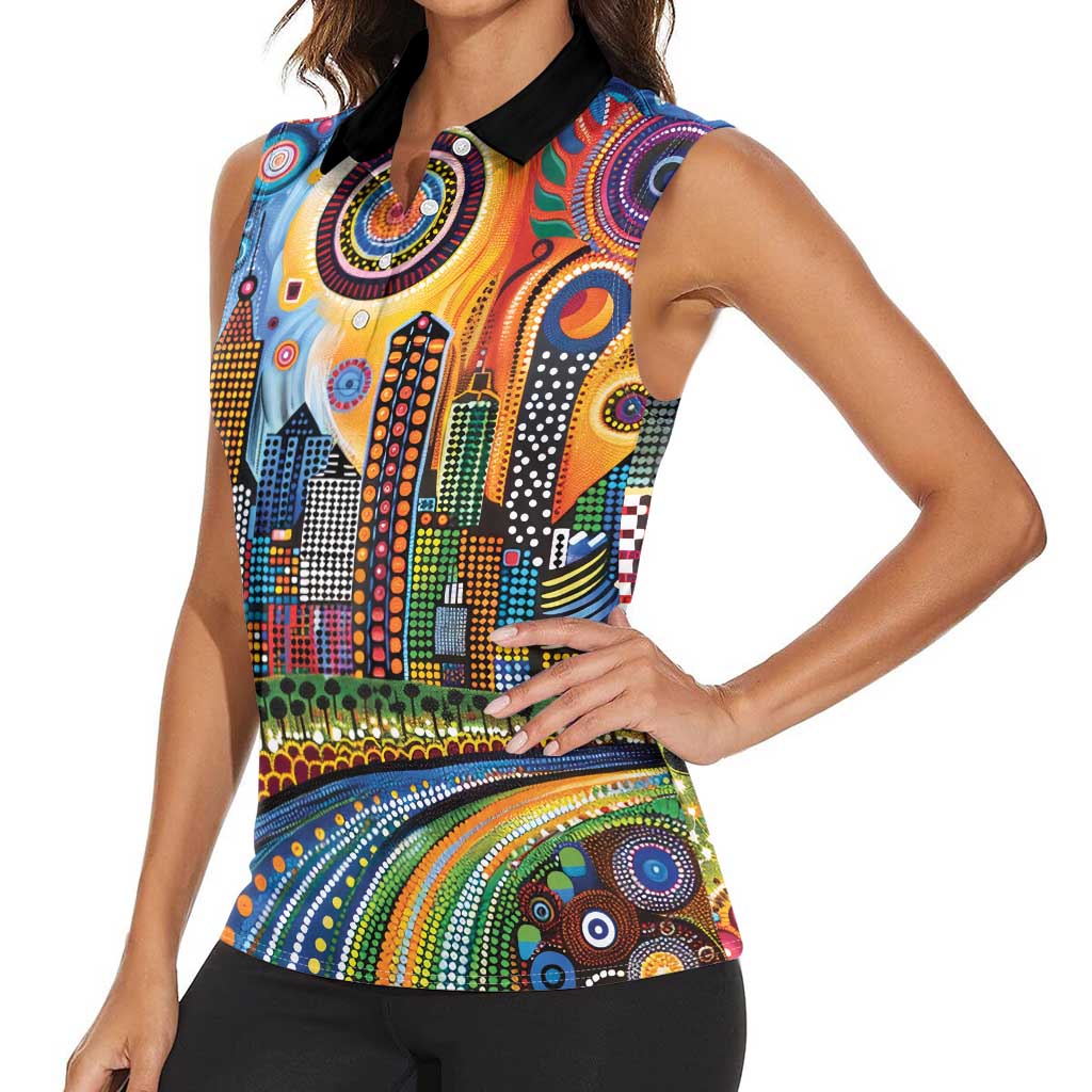 The Gold Coast Queensland Women Sleeveless Polo Shirt Australian Landscapes Aboriginal Dot Painting