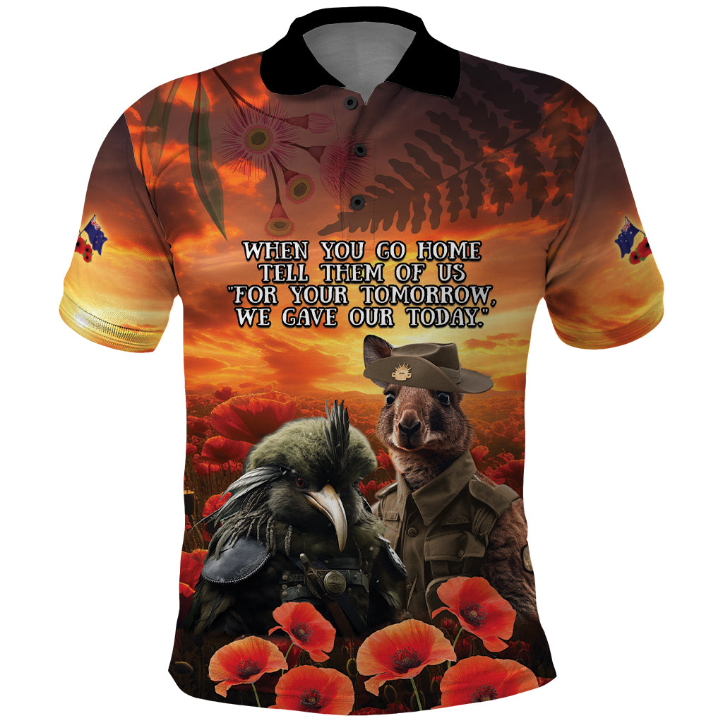 Kangaroo and Kiwi Soldier ANZAC Polo Shirt The Last War Memorial