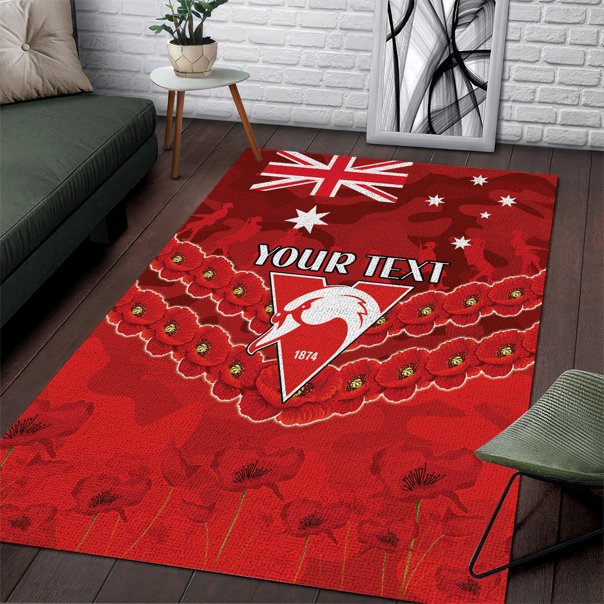 Custom Swans Football Area Rug ANZAC Lest We Forget