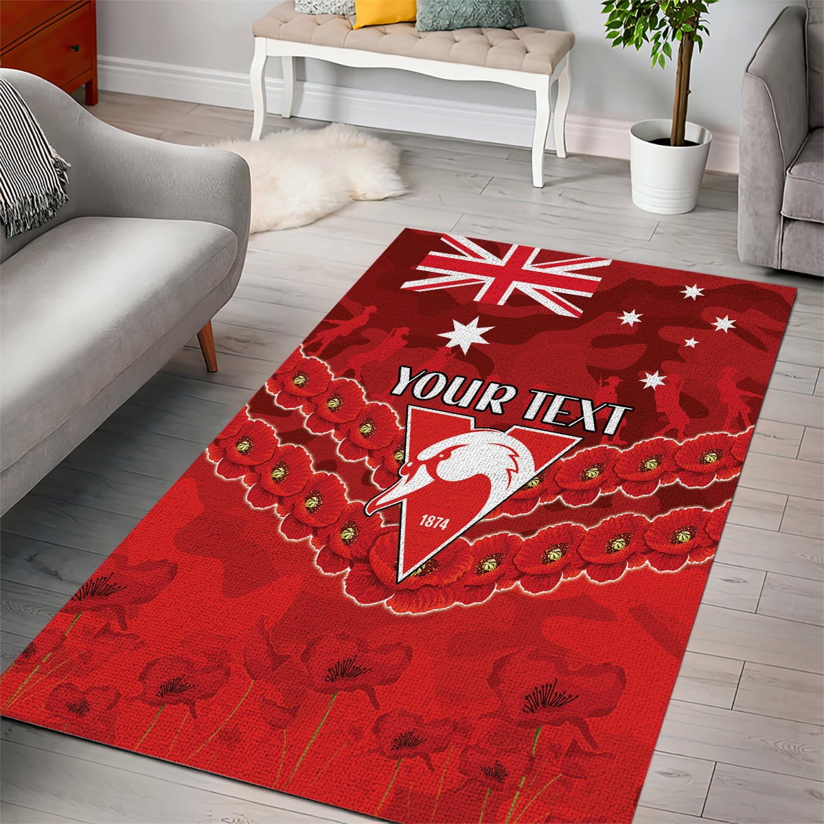 Custom Swans Football Area Rug ANZAC Lest We Forget