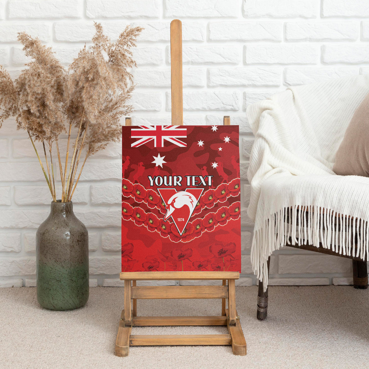 Custom Swans Football Canvas Wall Art ANZAC Lest We Forget