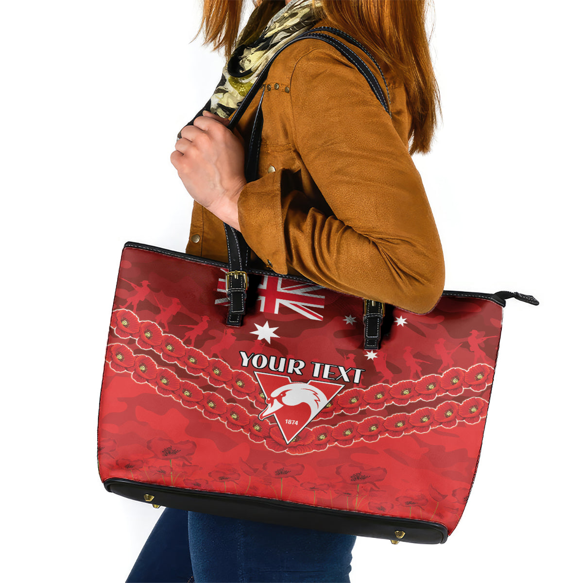 Custom Swans Football Leather Tote Bag ANZAC Lest We Forget