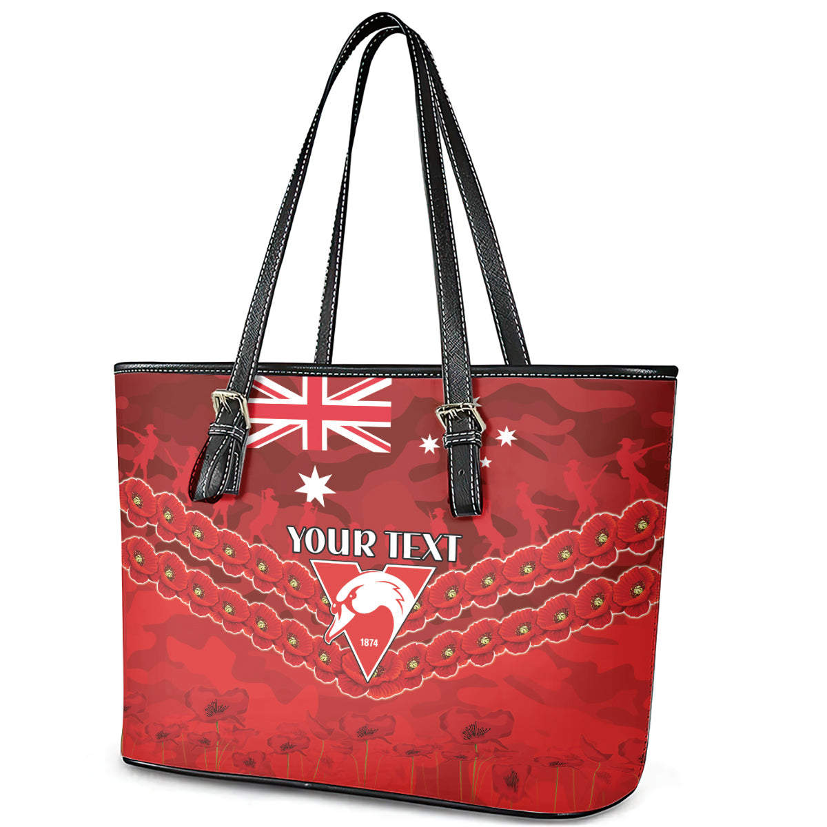 Custom Swans Football Leather Tote Bag ANZAC Lest We Forget