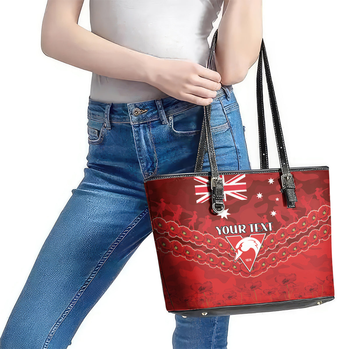 Custom Swans Football Leather Tote Bag ANZAC Lest We Forget