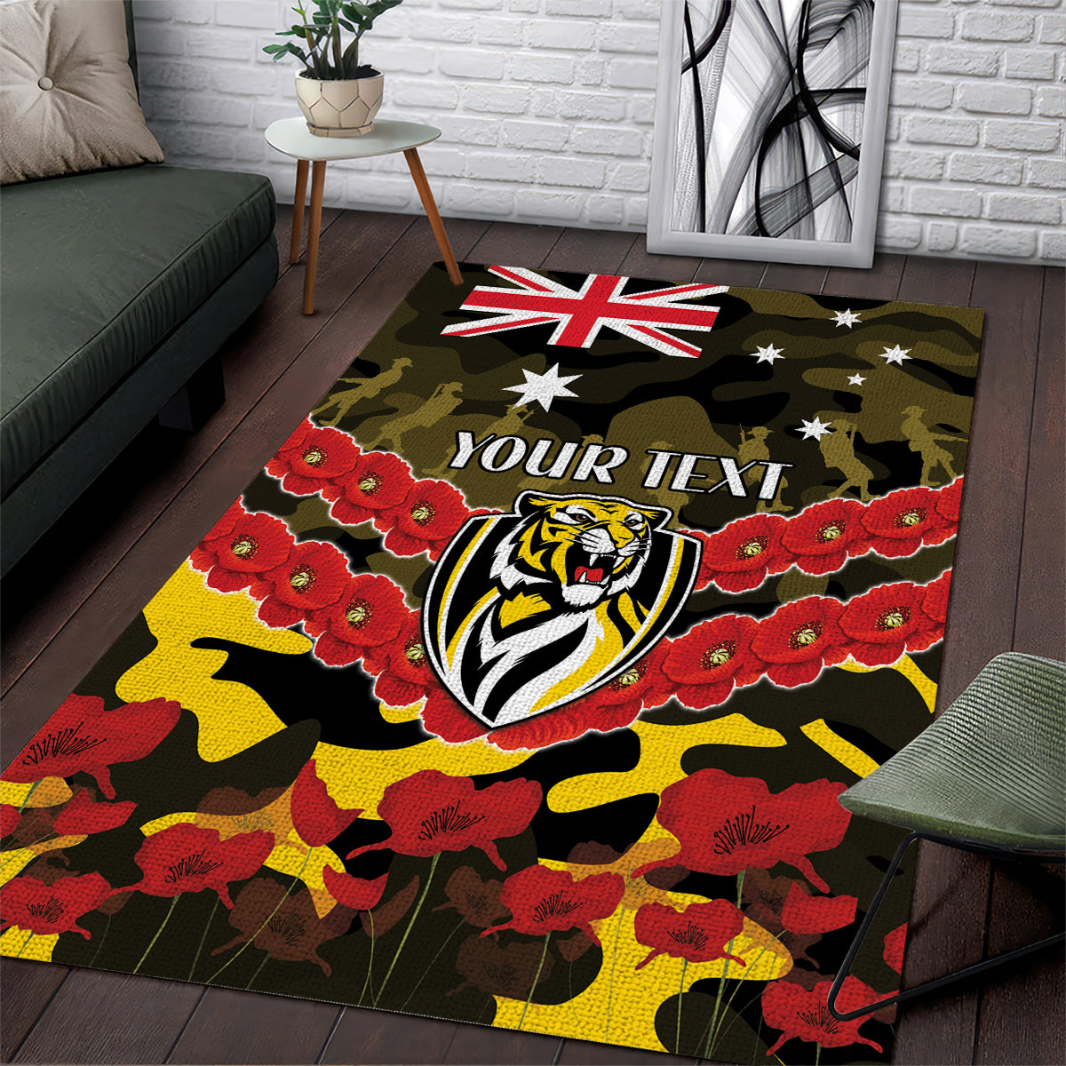 Custom Richmond Tigers Football Area Rug ANZAC Lest We Forget