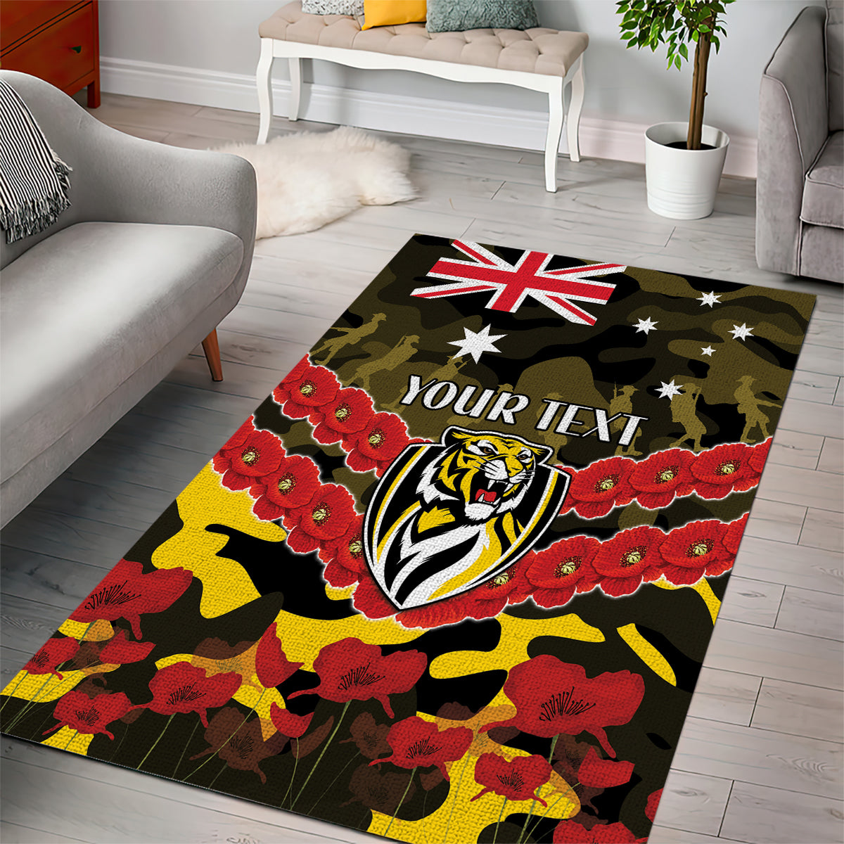 Custom Richmond Tigers Football Area Rug ANZAC Lest We Forget