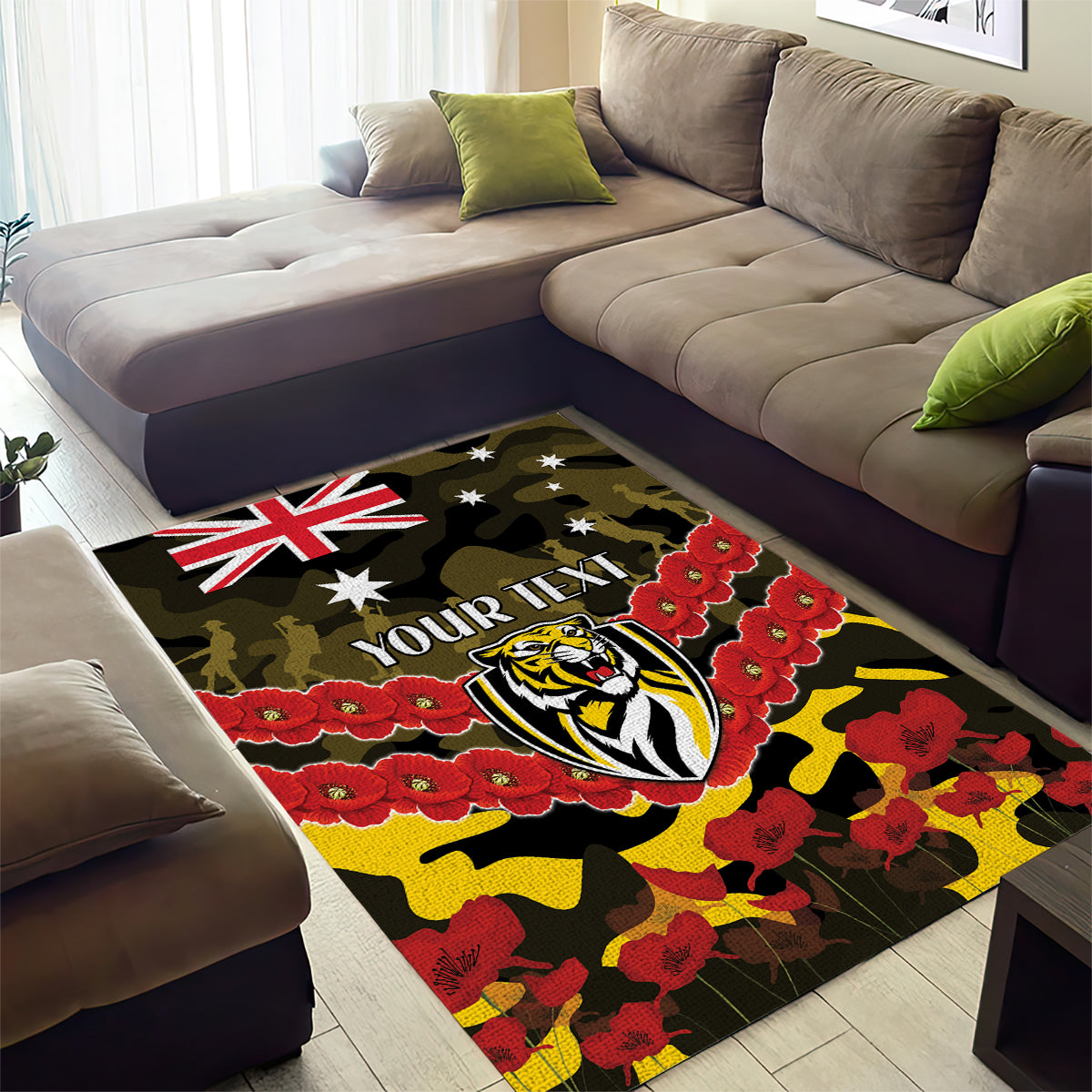 Custom Richmond Tigers Football Area Rug ANZAC Lest We Forget