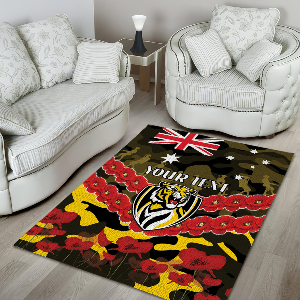 Custom Richmond Tigers Football Area Rug ANZAC Lest We Forget