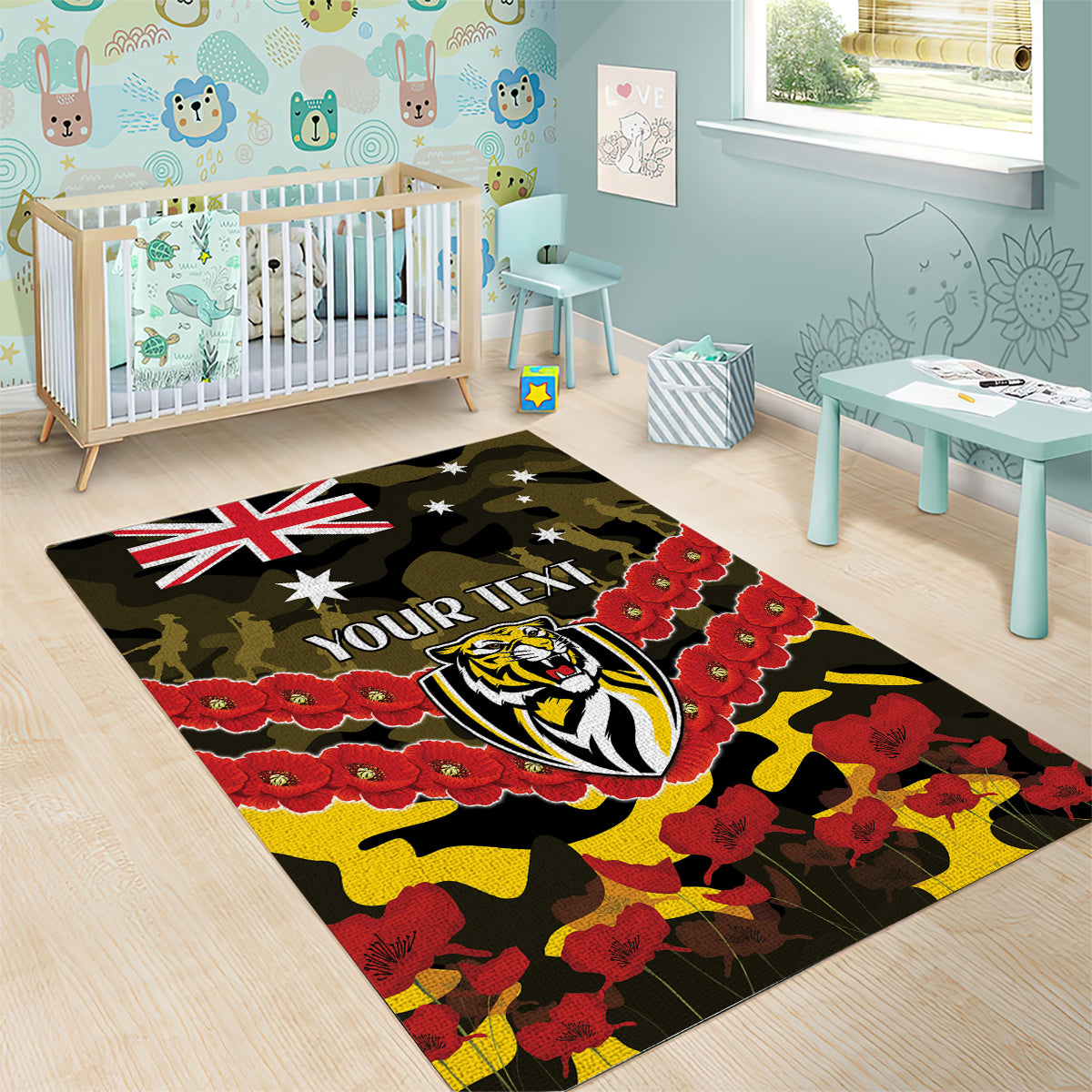 Custom Richmond Tigers Football Area Rug ANZAC Lest We Forget