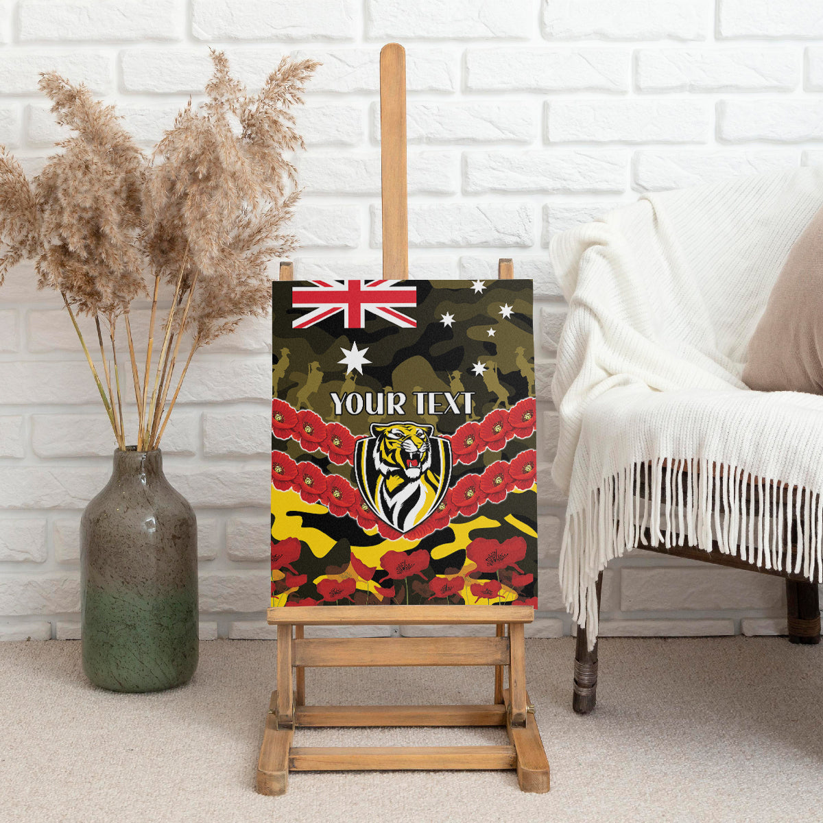 Custom Richmond Tigers Football Canvas Wall Art ANZAC Lest We Forget