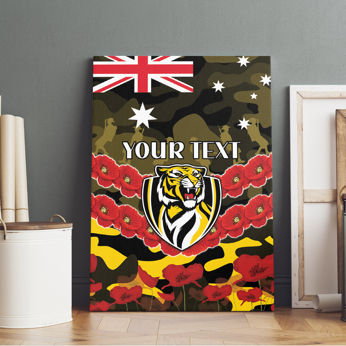 Custom Richmond Tigers Football Canvas Wall Art ANZAC Lest We Forget