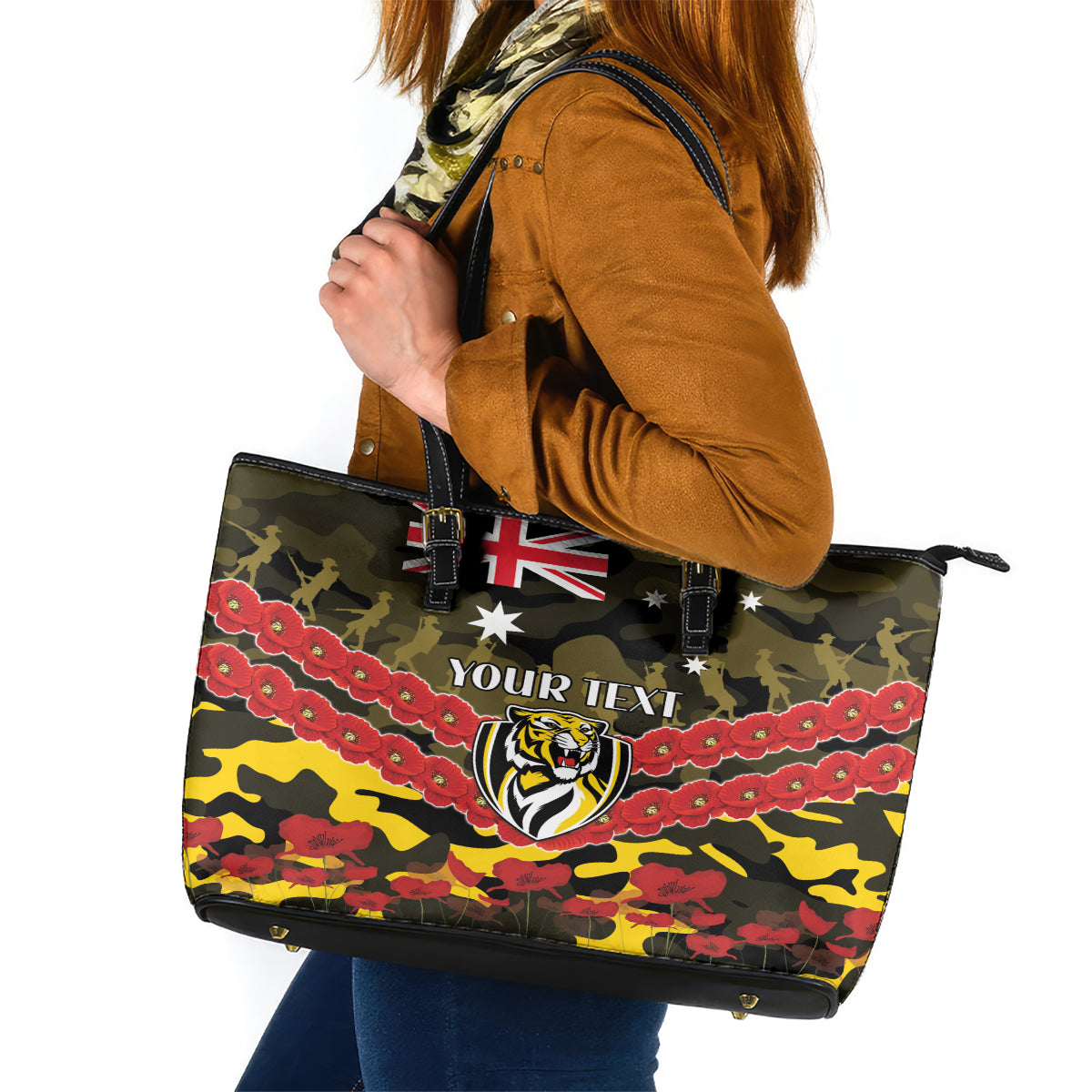 Custom Richmond Tigers Football Leather Tote Bag ANZAC Lest We Forget