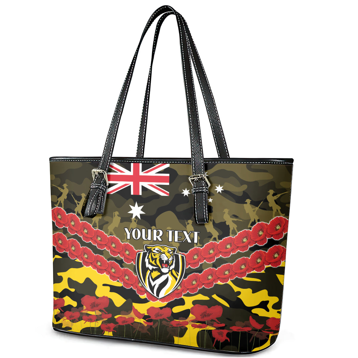 Custom Richmond Tigers Football Leather Tote Bag ANZAC Lest We Forget