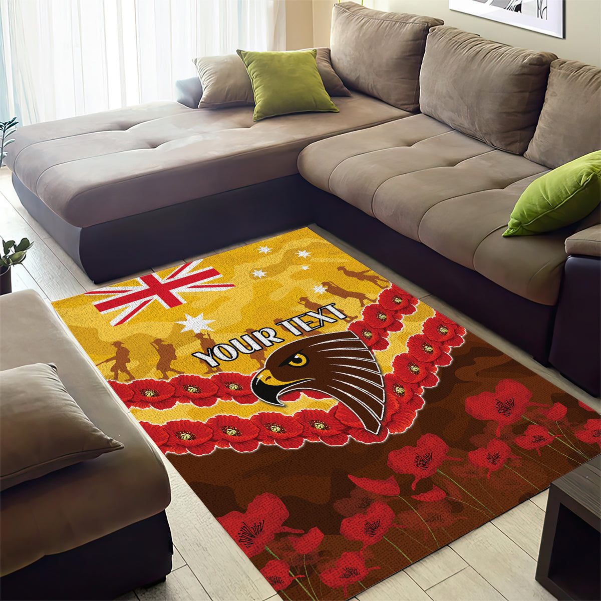 Custom Hawks Football Area Rug ANZAC Lest We Forget