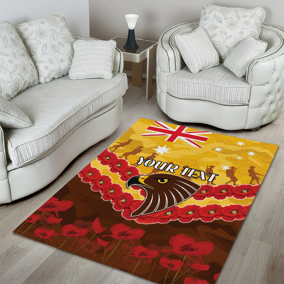 Custom Hawks Football Area Rug ANZAC Lest We Forget