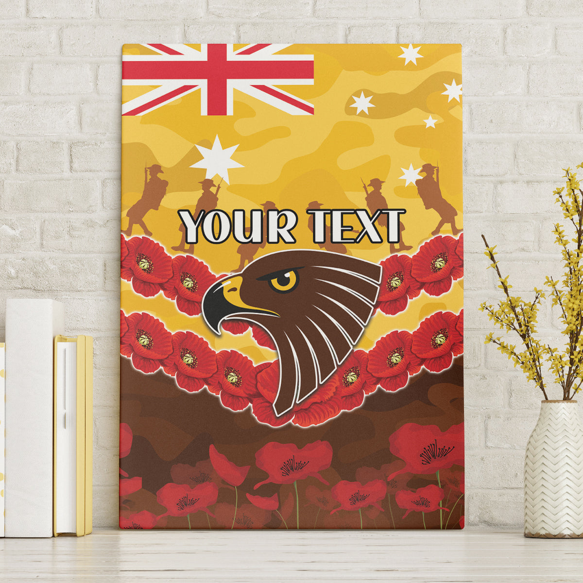 Custom Hawks Football Canvas Wall Art ANZAC Lest We Forget