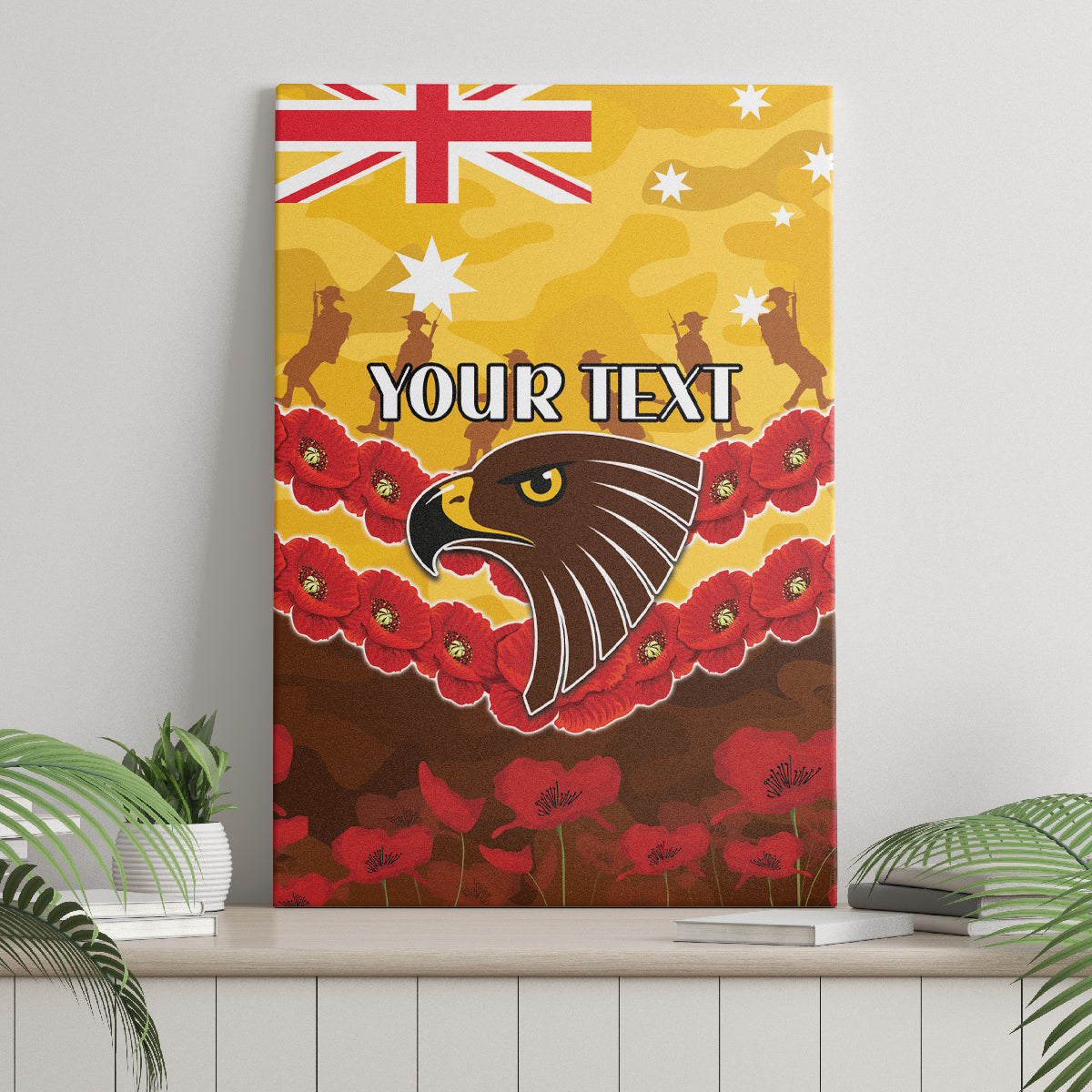 Custom Hawks Football Canvas Wall Art ANZAC Lest We Forget