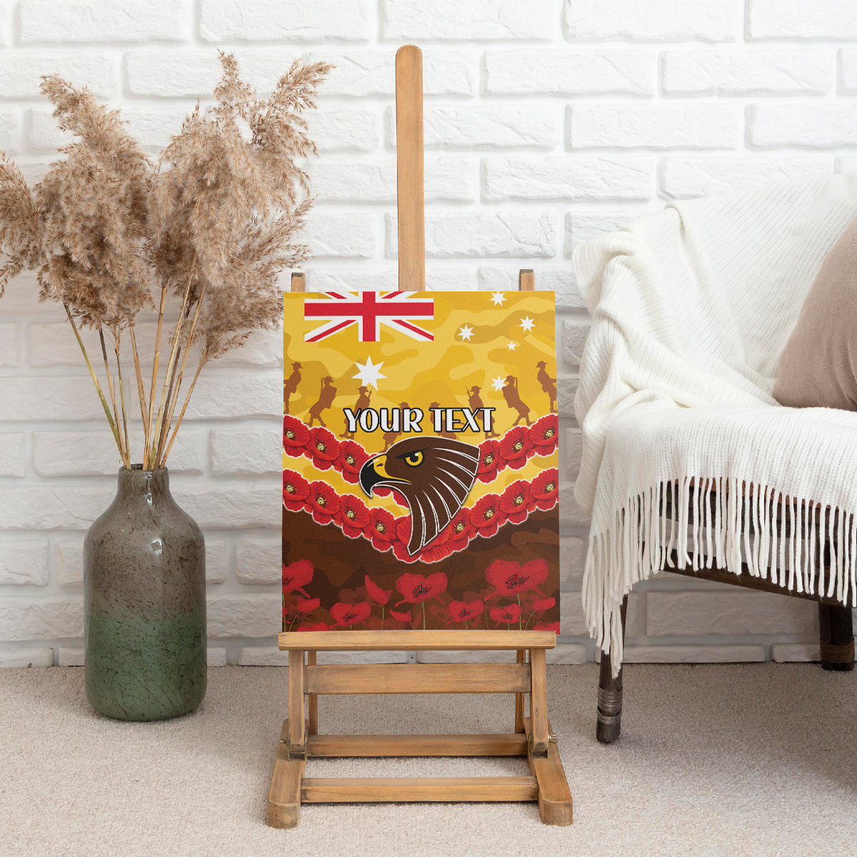 Custom Hawks Football Canvas Wall Art ANZAC Lest We Forget