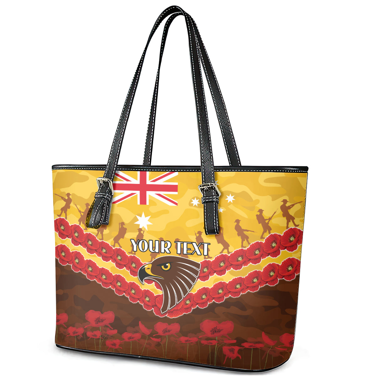 Custom Hawks Football Leather Tote Bag ANZAC Lest We Forget