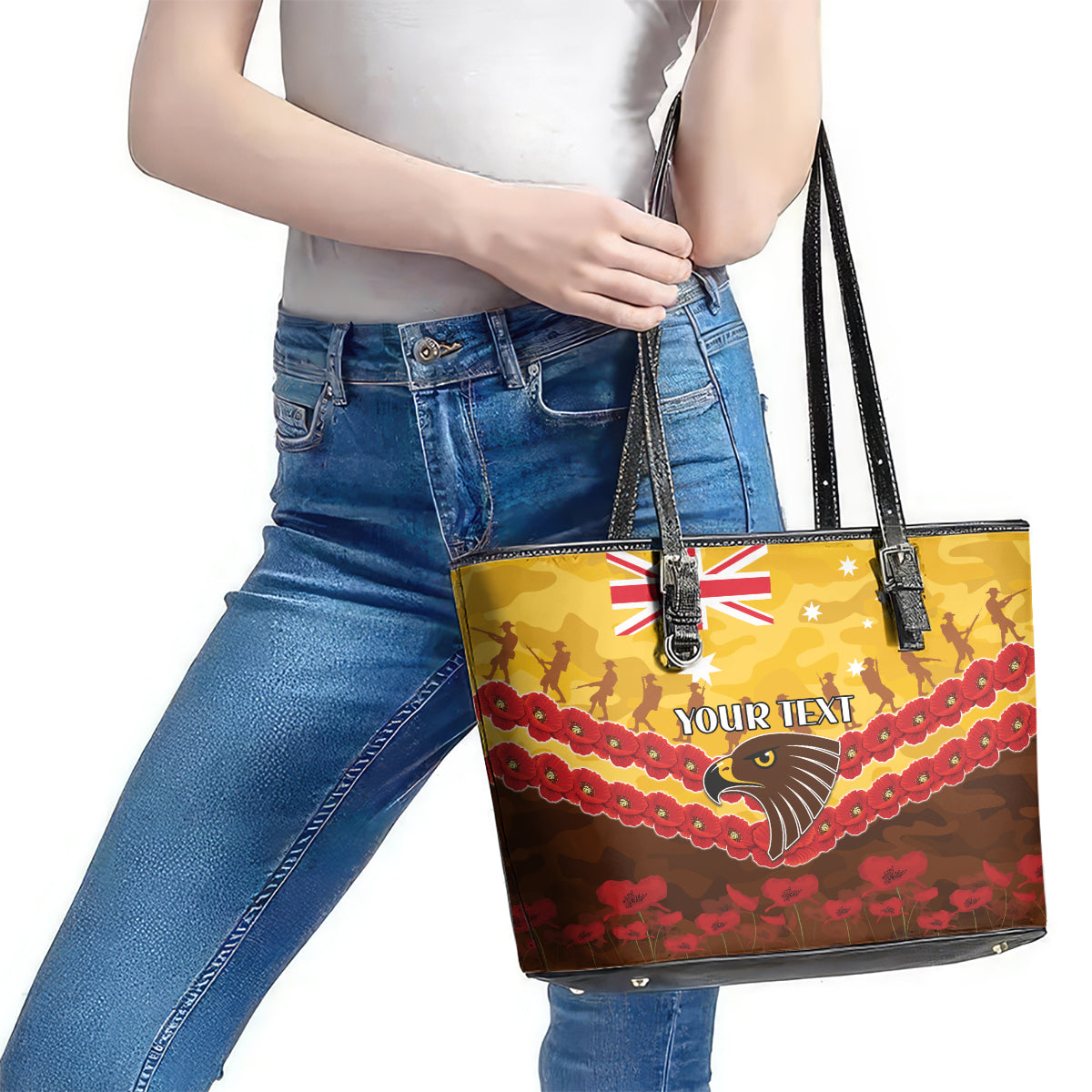 Custom Hawks Football Leather Tote Bag ANZAC Lest We Forget