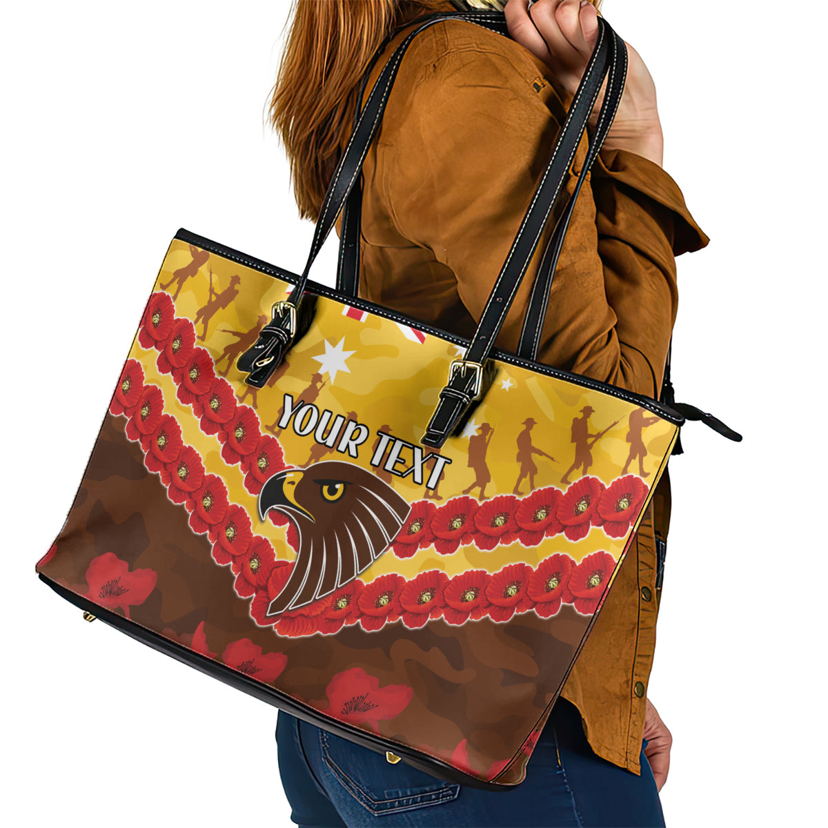 Custom Hawks Football Leather Tote Bag ANZAC Lest We Forget