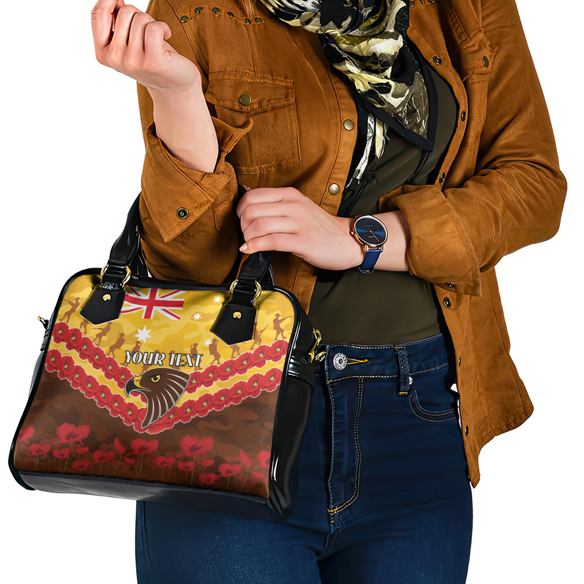 Custom Hawks Football Shoulder Handbag ANZAC Lest We Forget