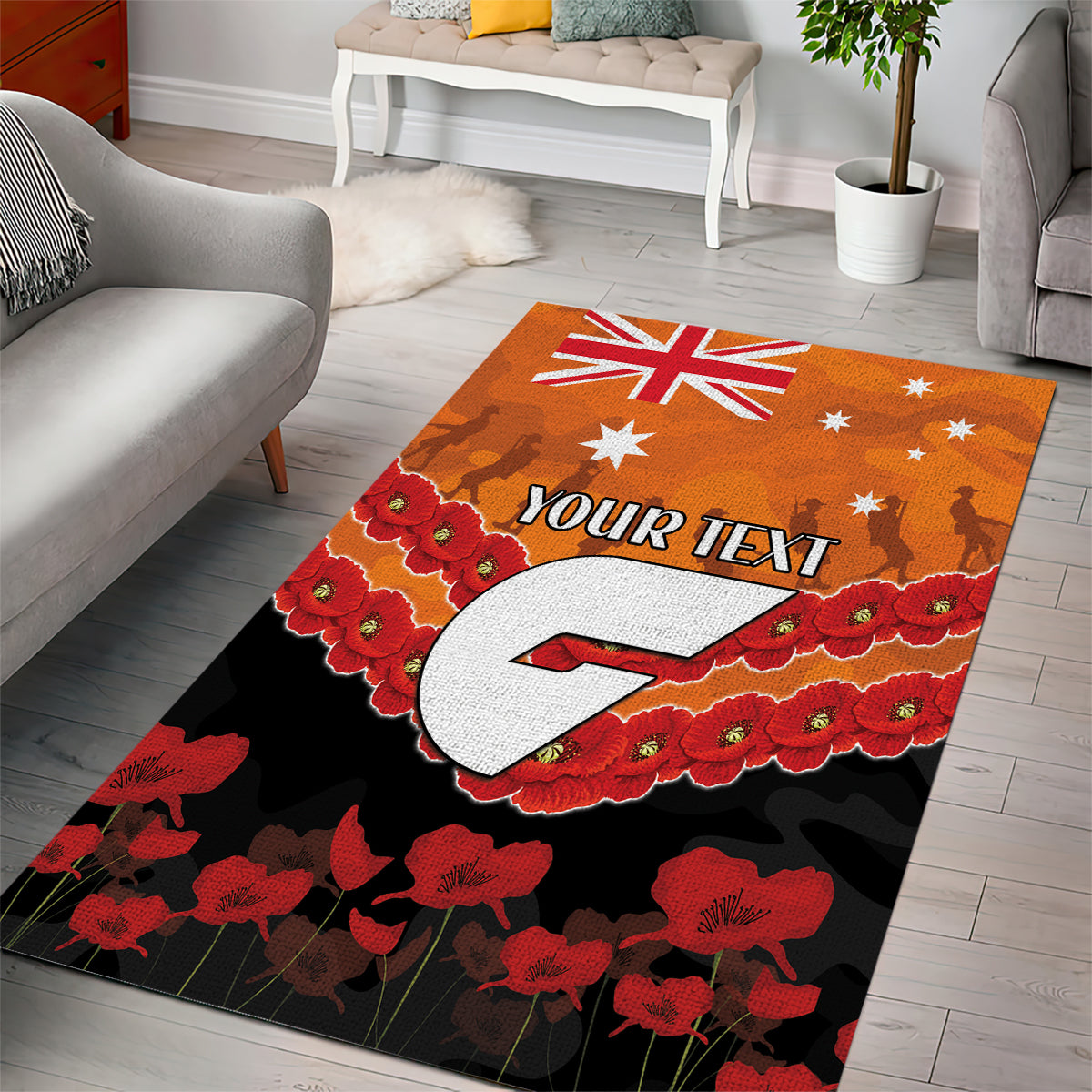 Custom Giants Football Area Rug ANZAC Lest We Forget