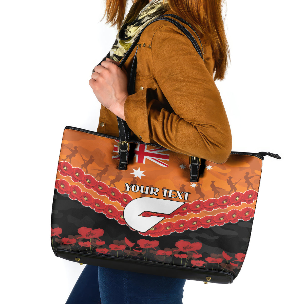 Custom Giants Football Leather Tote Bag ANZAC Lest We Forget