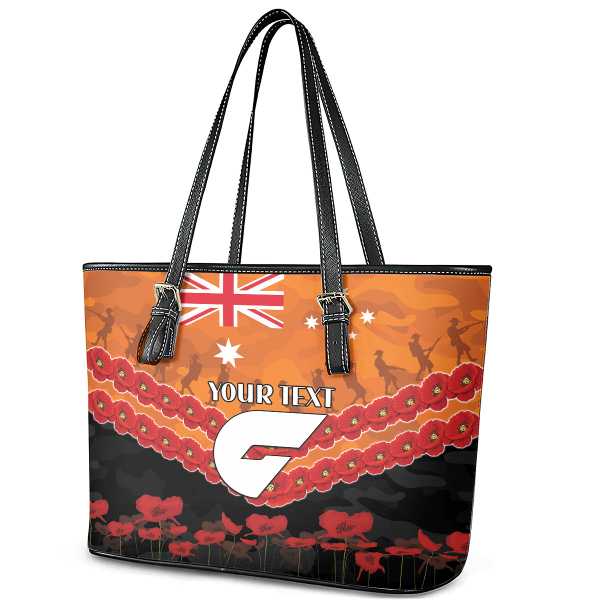 Custom Giants Football Leather Tote Bag ANZAC Lest We Forget