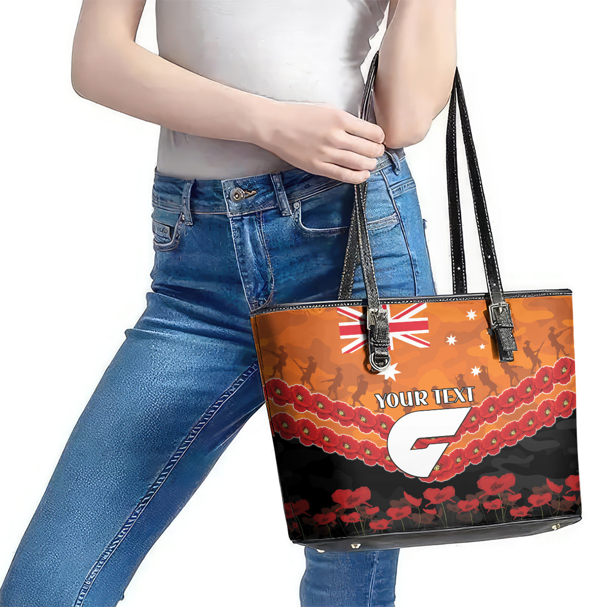 Custom Giants Football Leather Tote Bag ANZAC Lest We Forget