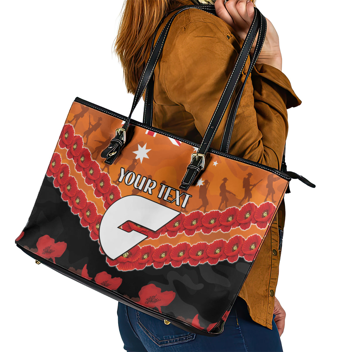 Custom Giants Football Leather Tote Bag ANZAC Lest We Forget