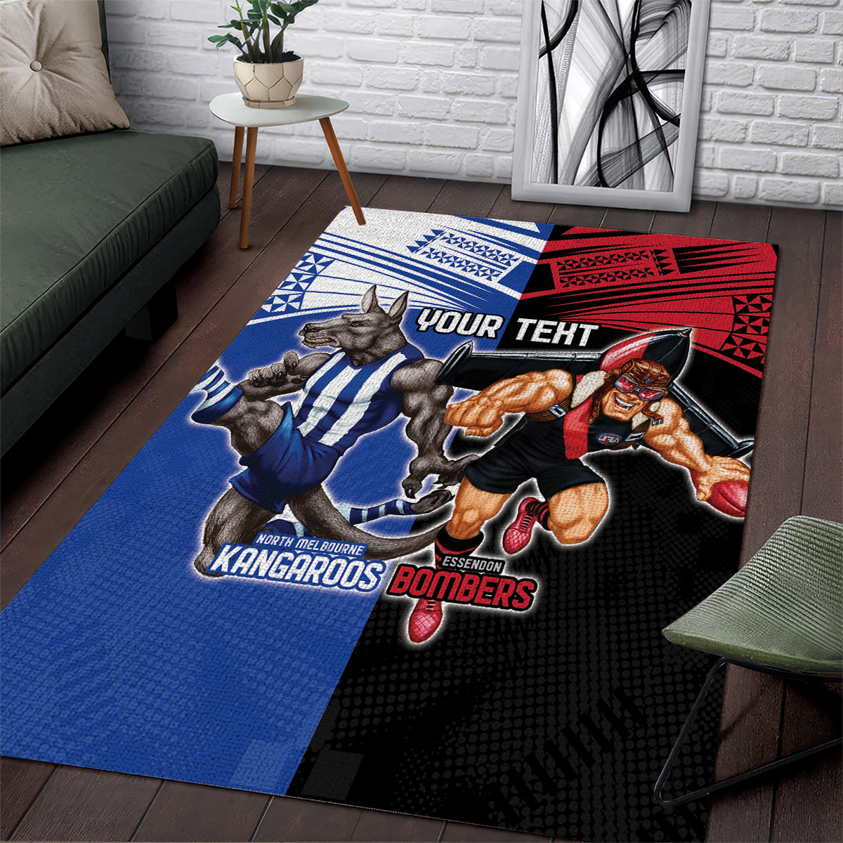 Custom Kangaroos and Bombers Area Rug Together Sporty Style