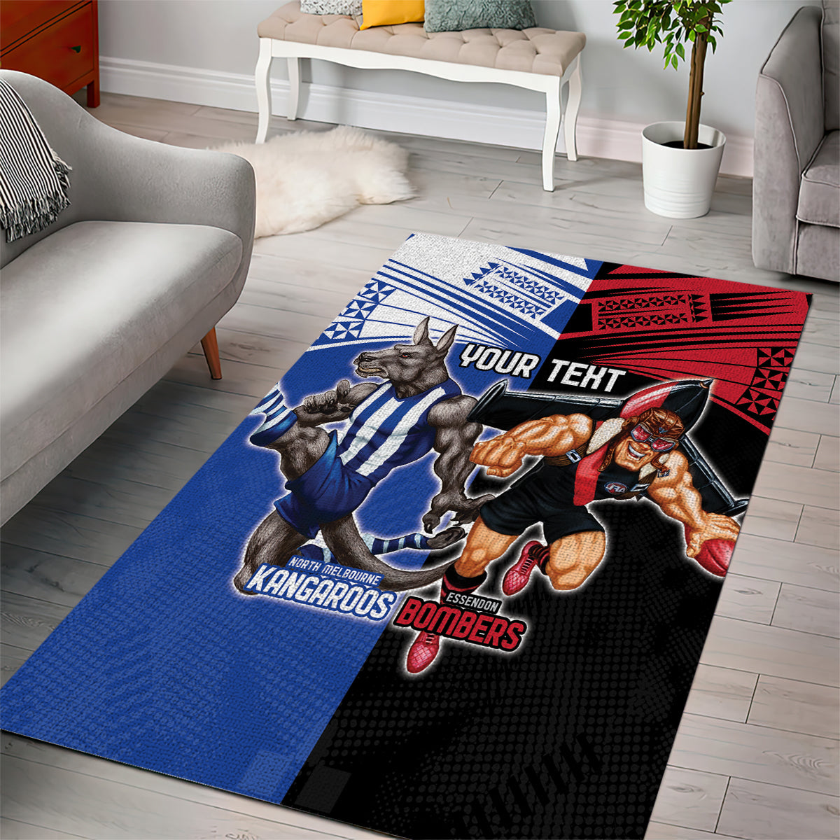 Custom Kangaroos and Bombers Area Rug Together Sporty Style