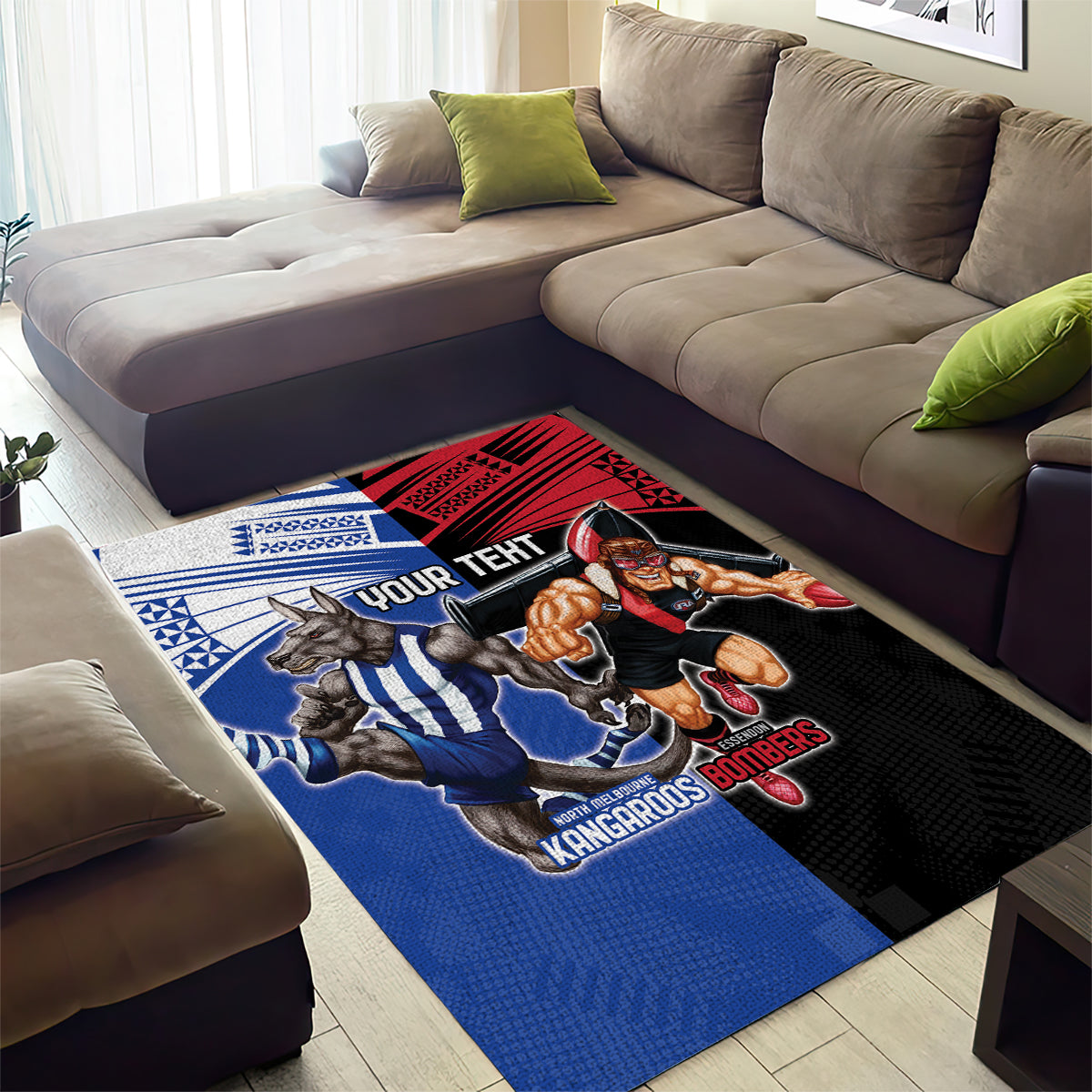 Custom Kangaroos and Bombers Area Rug Together Sporty Style