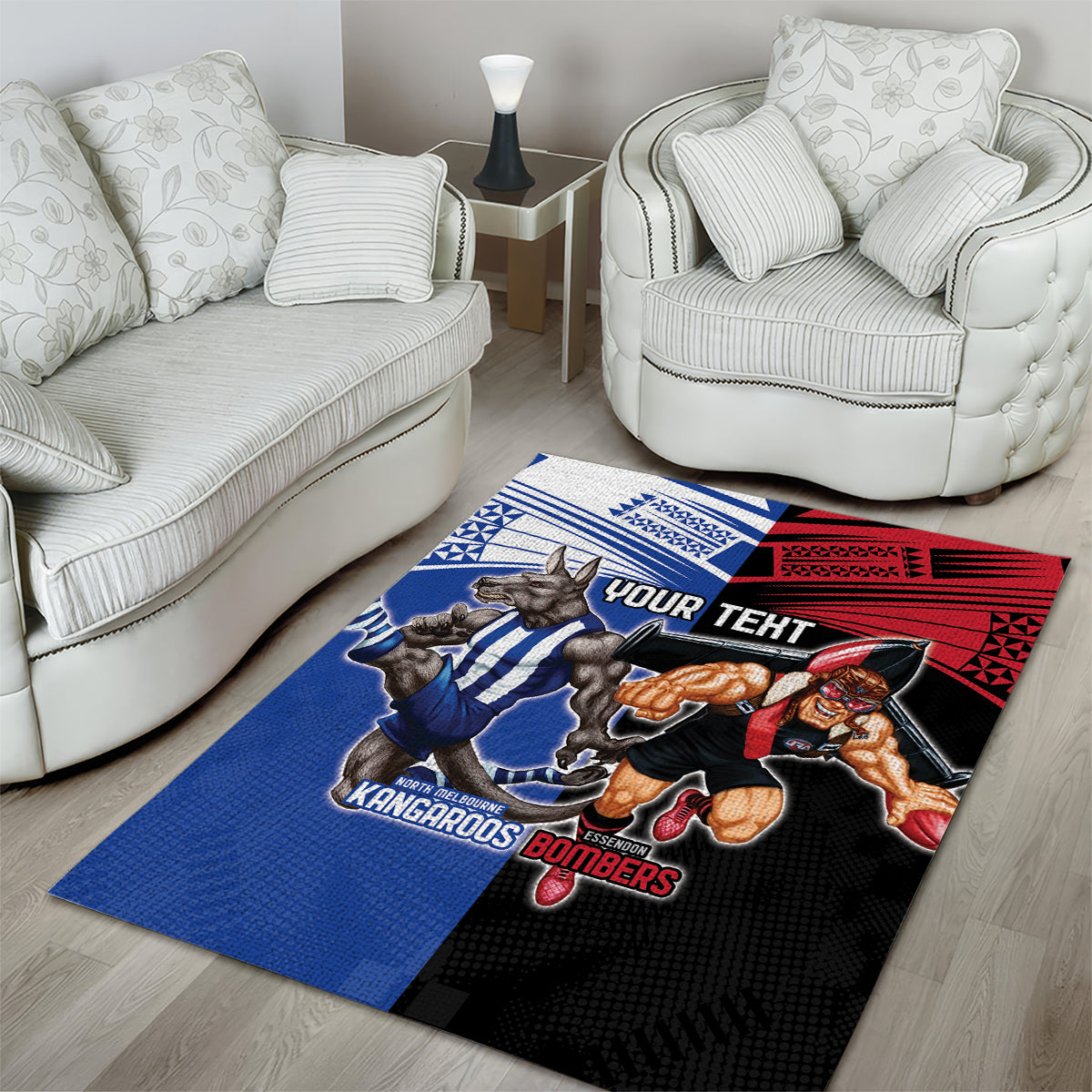 Custom Kangaroos and Bombers Area Rug Together Sporty Style