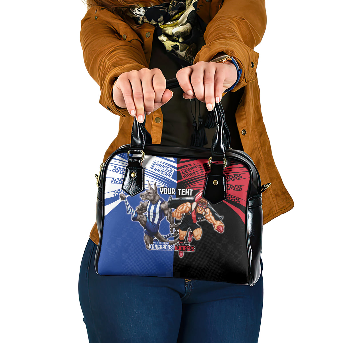 Custom Kangaroos and Bombers Shoulder Handbag Together Sporty Style