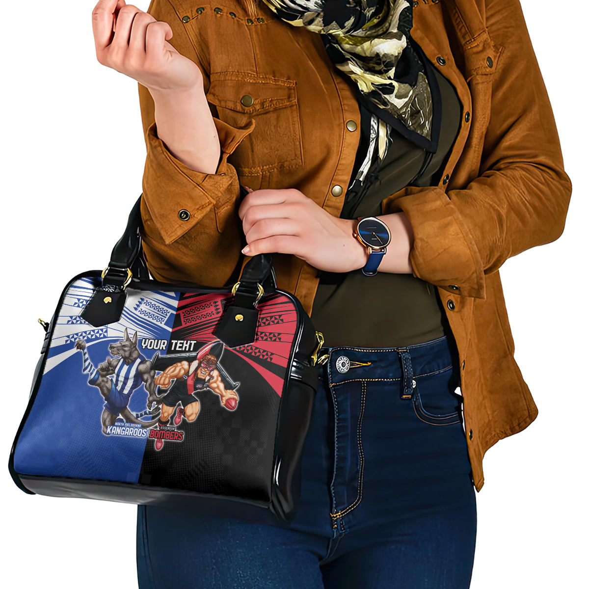 Custom Kangaroos and Bombers Shoulder Handbag Together Sporty Style