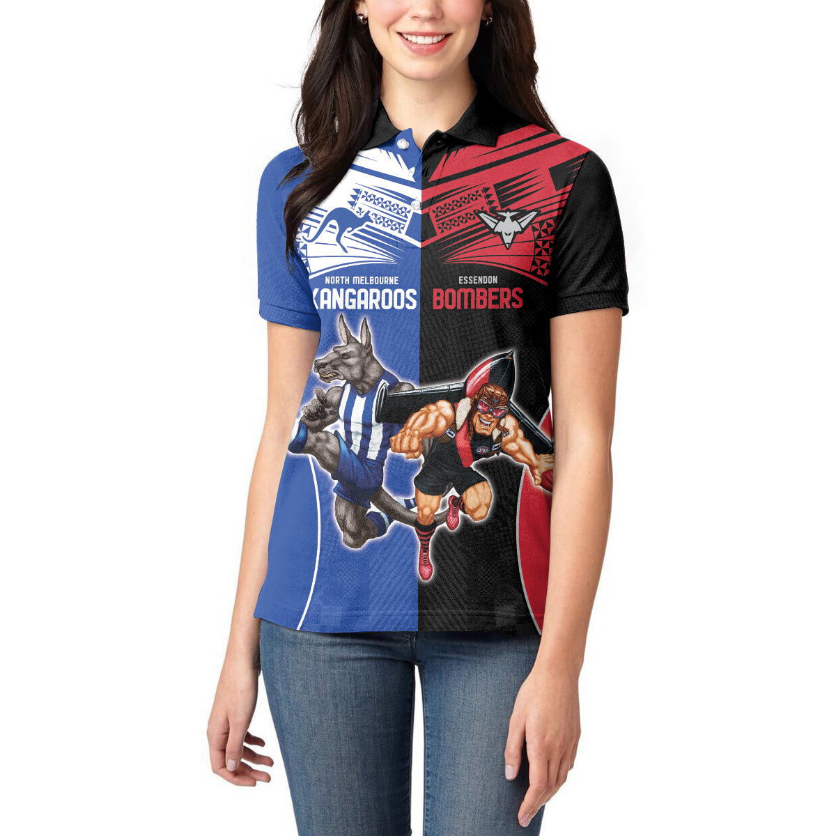 Custom Kangaroos and Bombers Women Polo Shirt Together Sporty Style