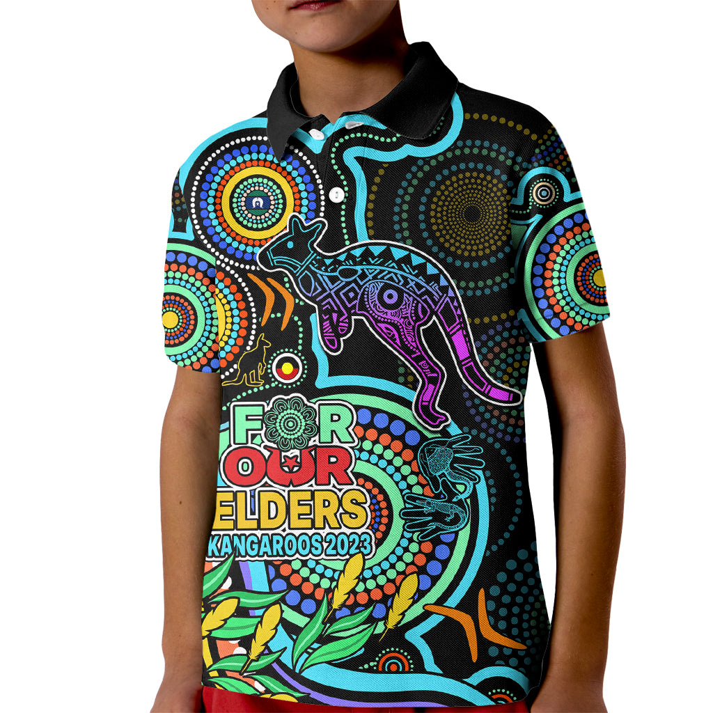 kangaroos-football-aboriginal-art-kid-polo-shirt-naidoc-indigenous-tribal