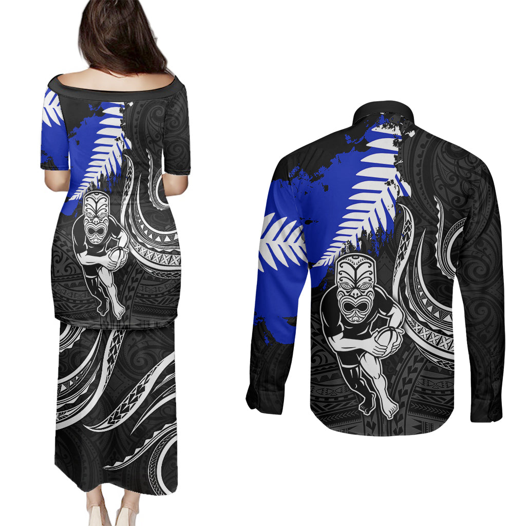 aotearoa-rugby-couples-matching-puletasi-dress-and-long-sleeve-button-shirts-all-black-maori-fern