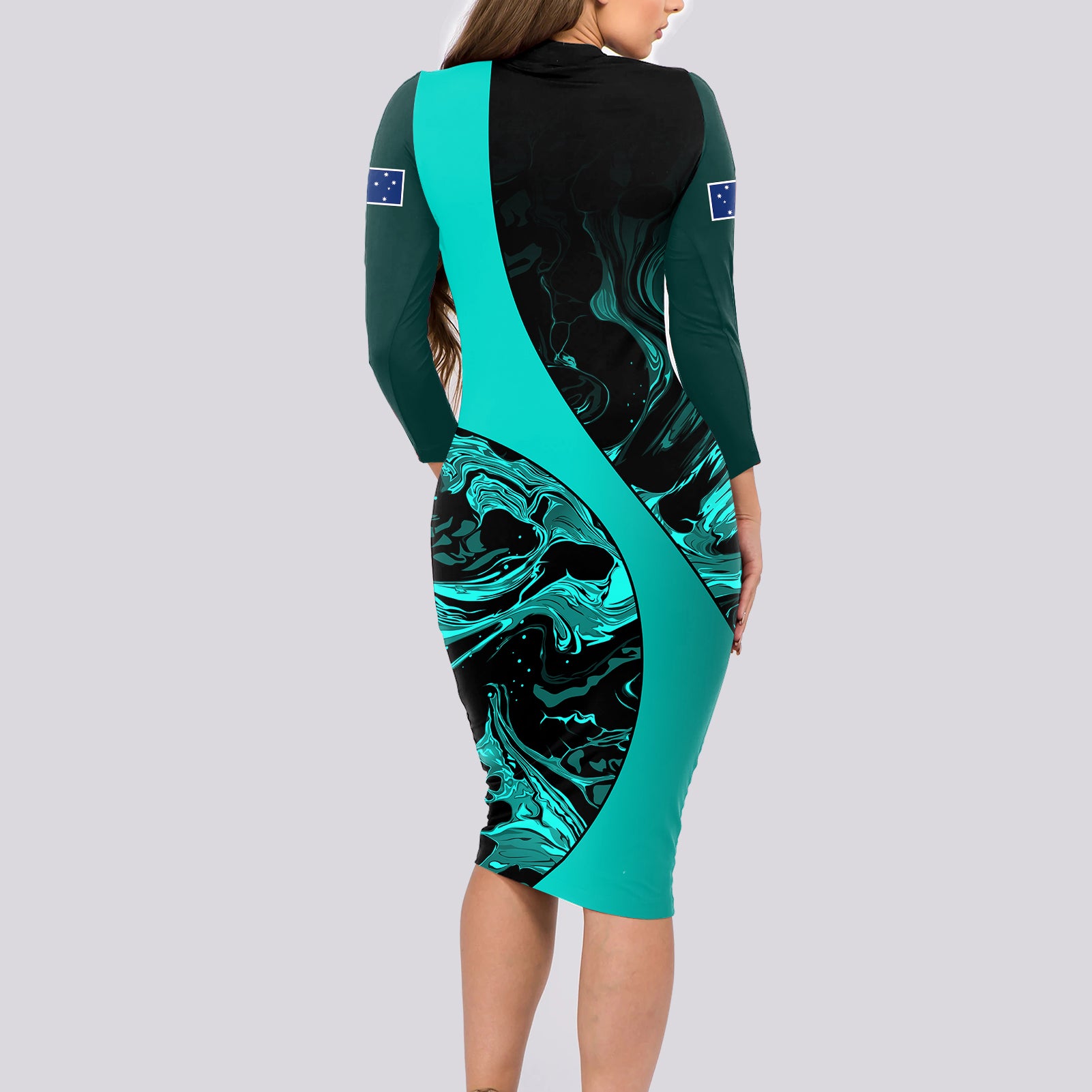 matildas-australia-soccer-long-sleeve-bodycon-dress-liquid-marble-texture-vibe